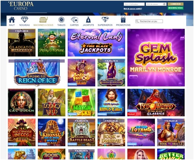 Jeux à jouer sur Europa Casino