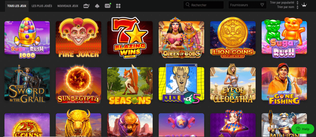 jeux disponibles sur Winoui Casino